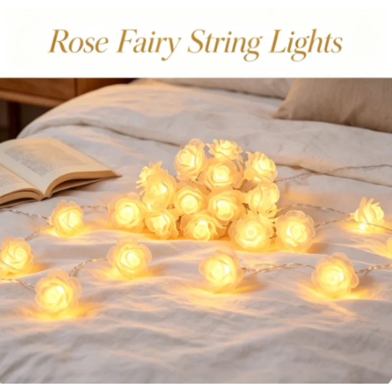 LED Rose String Lights, USB Flower Fairy Lights for Wedding Bedroom Holiday Home Decor