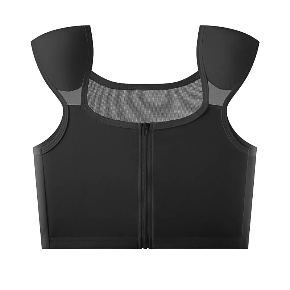 Elastic Mesh Flat Breast Binder Bustier Shapewear Slim Fit Tank Top Shapers Shockproof Underwear Shoulder Pad Chest Binding Lady