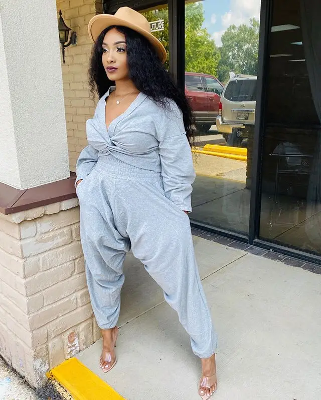 

Women Solid Harem Pant Sets Two Piece Set V Neck Crisscross Tops Full Sleeve Spliced Casual Suits Lady Streetwear Autumn