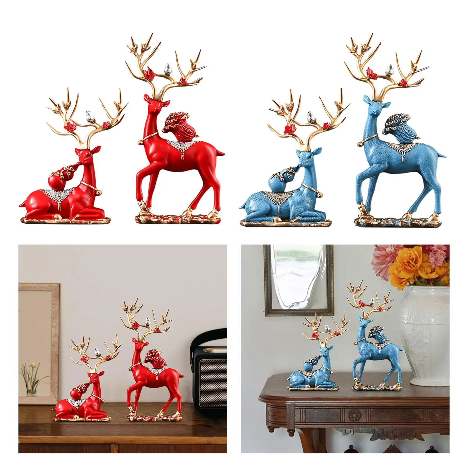 

Elk Deer Figurines Home Decor Couple Deer Ornaments, Decorative Housewarming Gifts, Sculptures Cute Animal Statues for Hotel
