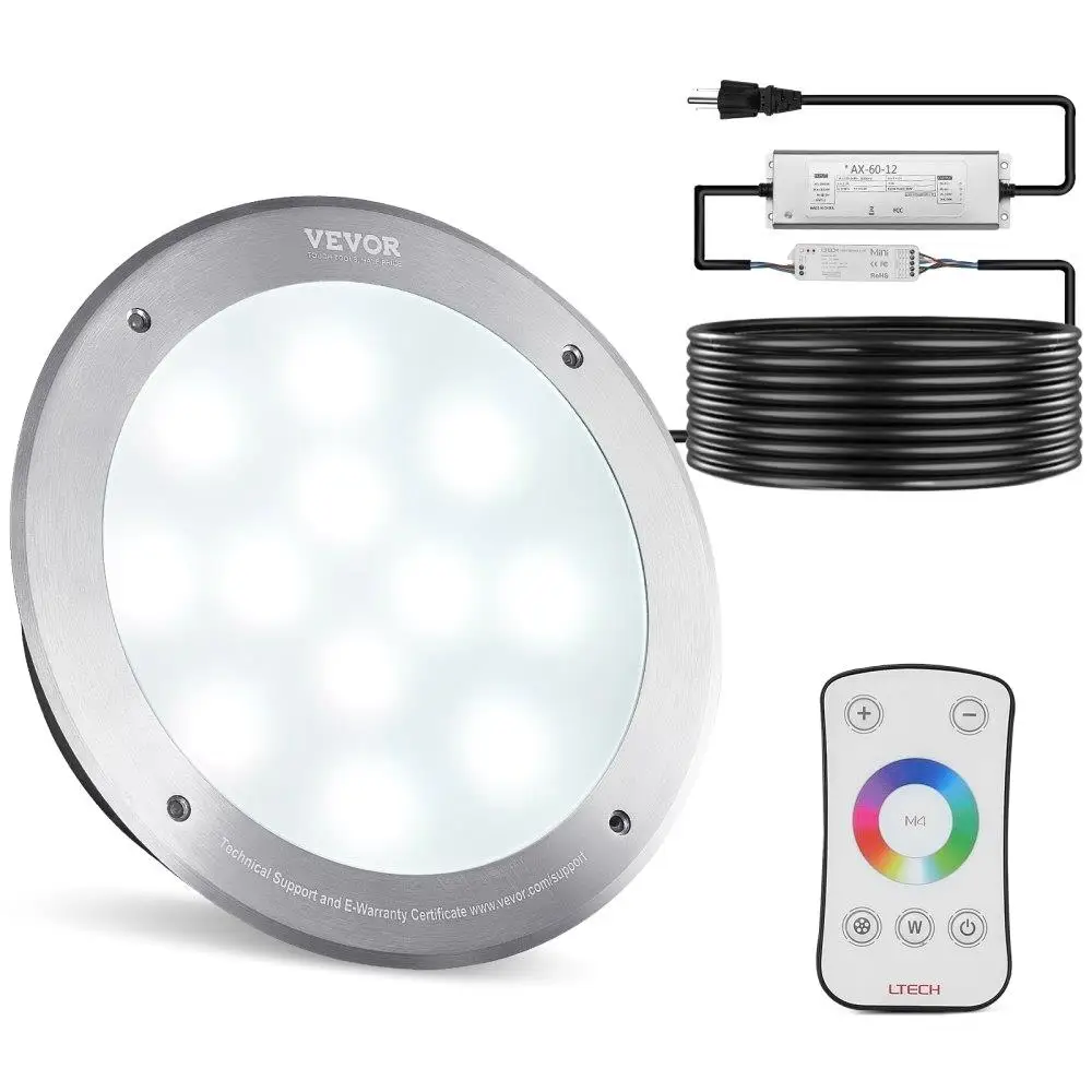 

120V AC LED Pool Light 10 Inch 40W RGBW Color Changing Underwater Inground Swimming Pool Spa Light 50FT Cord Remote Control for