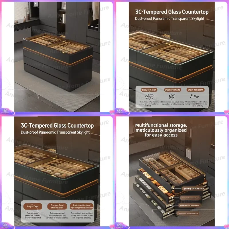 Modern LED Island Display Cabinet Multi Layer Cosmetic Manicure Showcase MDF Retail Store Furniture Bedroom Decoration Stand