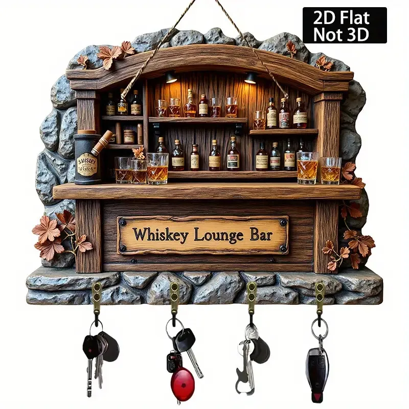 Ein großer Replika-Whisky-Bar-Schrank – ausgestattet mit 4 stabilen Metallhaken – robustes Schlüsselregal und Präsentationsorganisator – Vintage