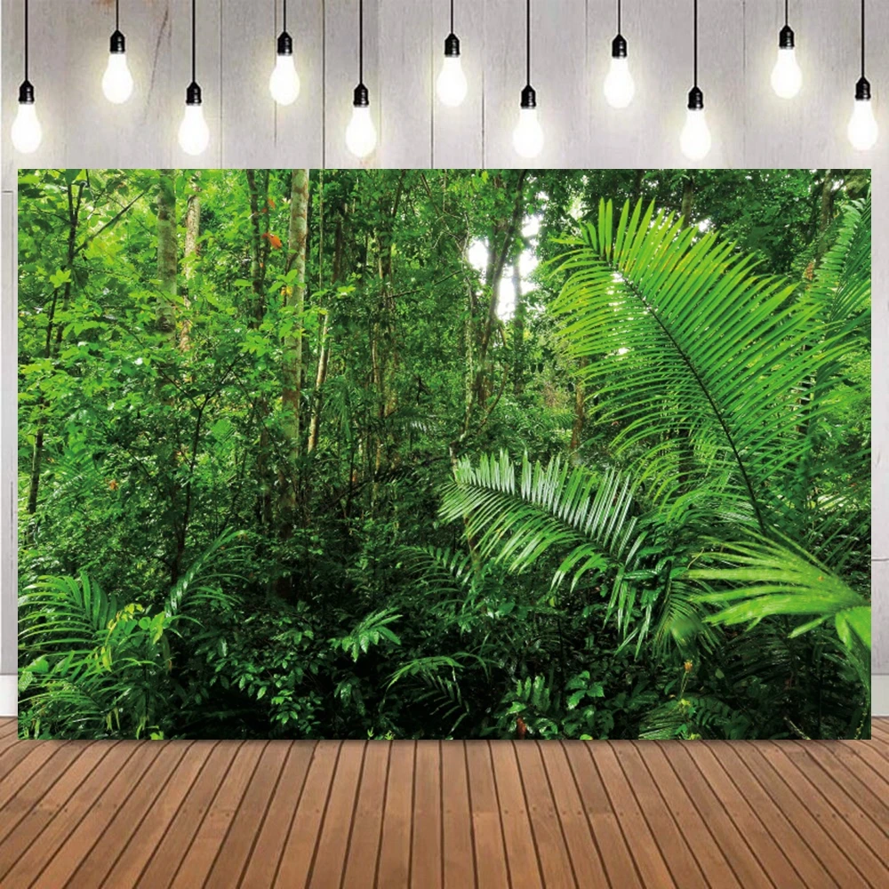 Lush Tropical Jungle Fern Palm Tree Photography Background Sunshine Woods Camping Adventure Home Deco Portrait Shooting Backdrop