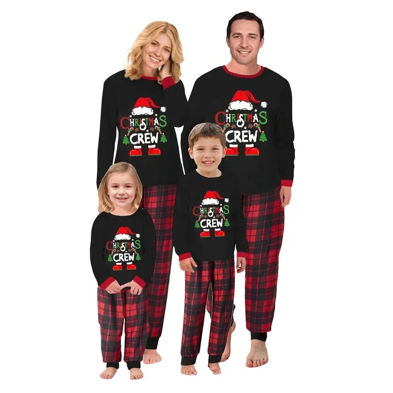 

2024 Christmas Cartoon Plaid Print Kids Pajamas Set Xmas Look Cute Soft 2 Pieces Suit Lounge-wear Baby Boys Girls Clothing Sets