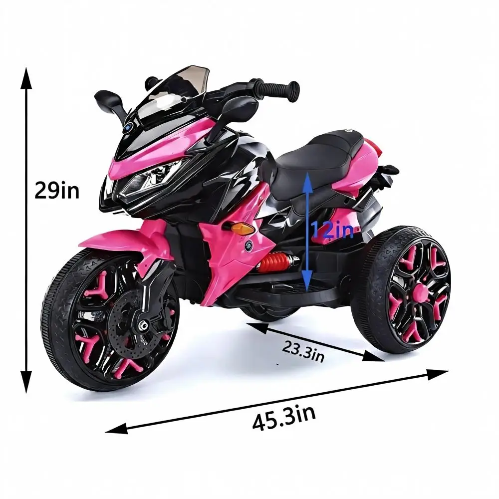 Kids Motorcycle Ride-On Motorcycle 3-Wheels Battery Powered Motorbike Rechargeable 12 V Kids Ride-On Toy with PU Seat Training Wheels/Manual Throttle/Drive by Hand/Lighting Wheels
