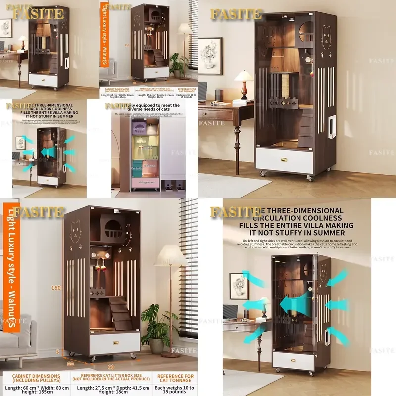 For Multi-Storey Indoor Cat Villa Cage Eco-Friendly Breathable Solid Wood Modern Spacious Pet House Luxury Furniture