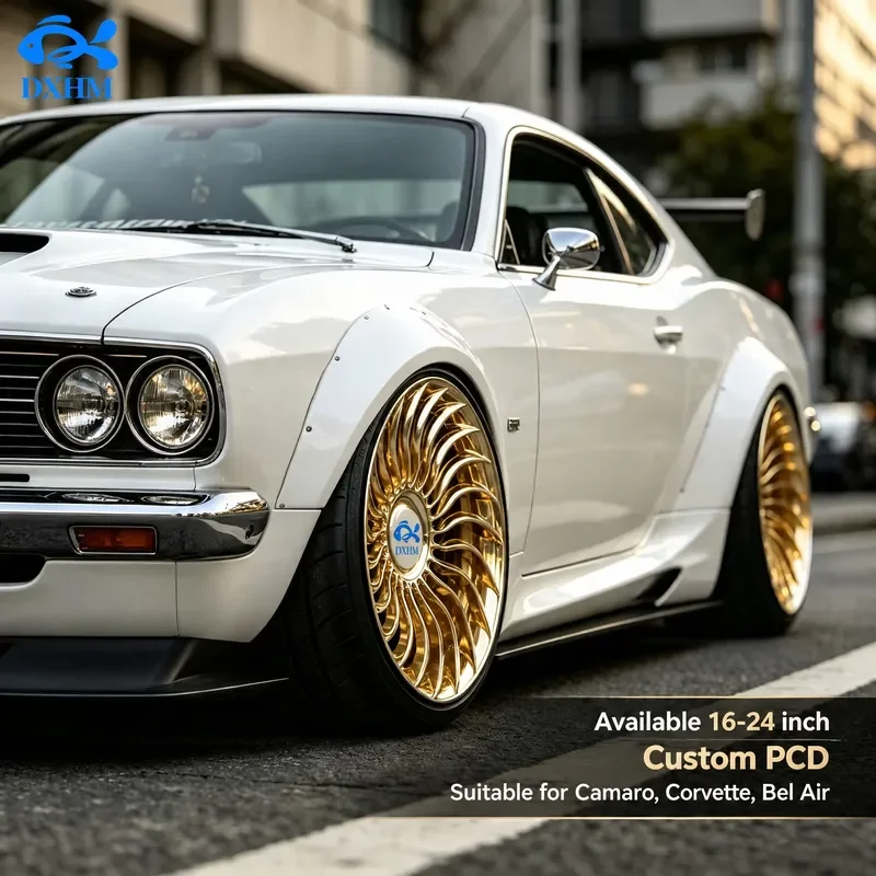 One Piece Forged Wheels 20 22 24Inch 5x114.3 5x112 5x120 Multi-spoke Rims GoldenRims Alloy Wheels ForCamaro Bel Air