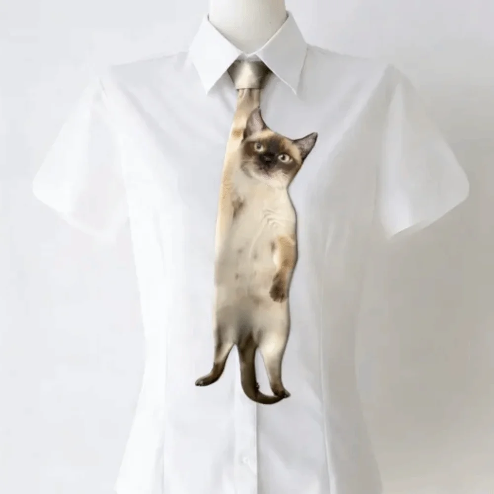 

Забавный галстук в форме кошки, уникальный креативный галстук с животным принтом, из атласной ткани, забавный необычный галстук для вечеринок и особых случаев