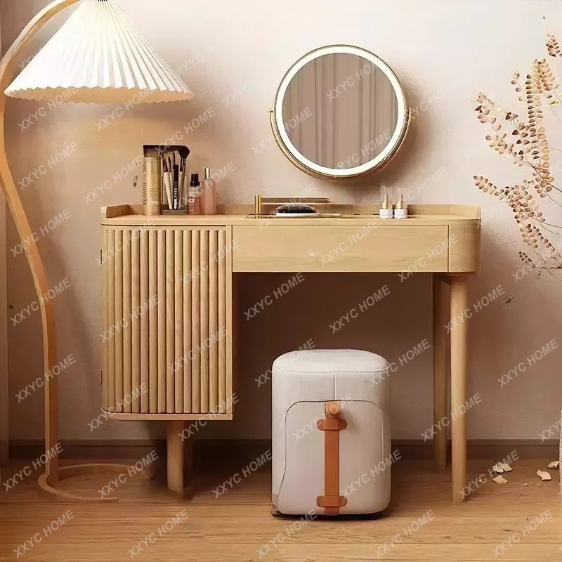 XX Modern Chinese Solid Wood Dressing Table For Bedroom, Minimalist Luxury Compact Vanity Desk With Mirror For Small Spaces