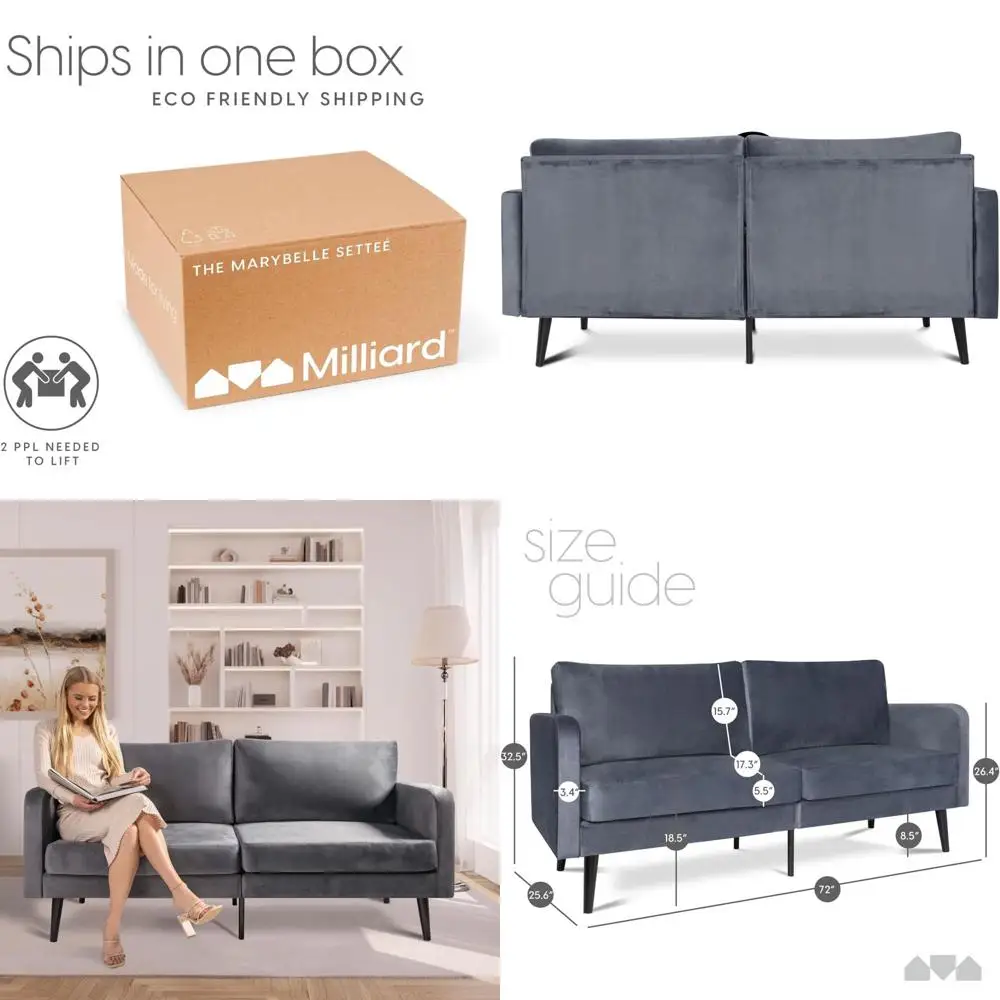 

Серый бархатный трехместный диван-софа, компактный дизайн 72 дюйма для гостиной, спальни или офиса