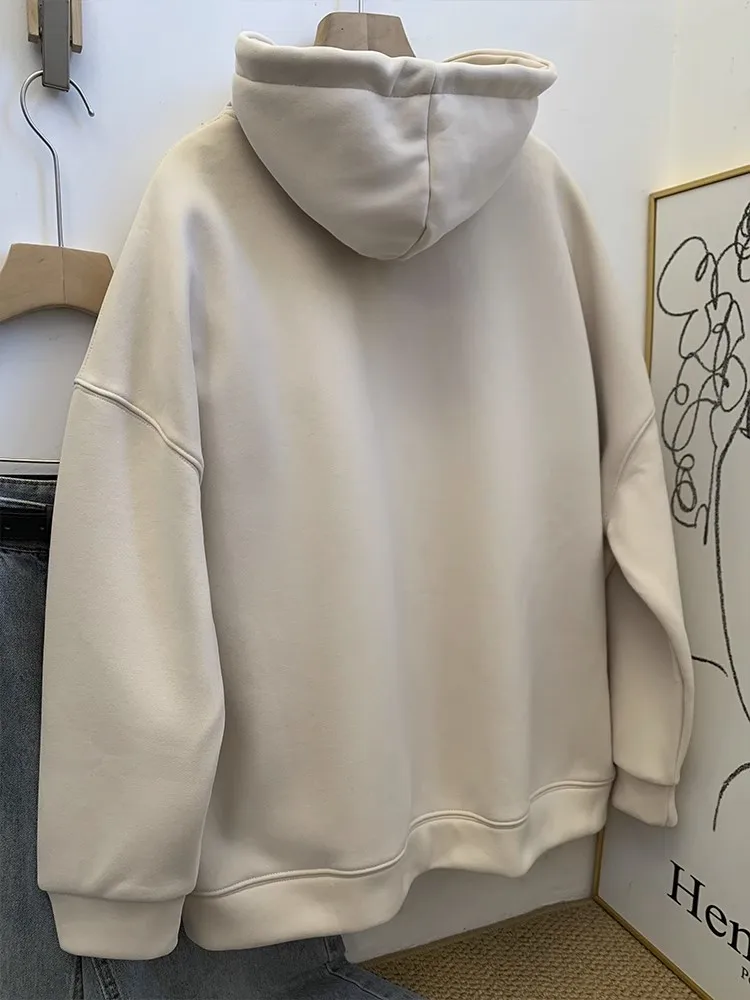 

Толстовки с вышивкой и шляпой, женские осенние простые универсальные толстовки на молнии для отдыха, корейский стиль, распространенные мешковатые уютные студенческие толстовки