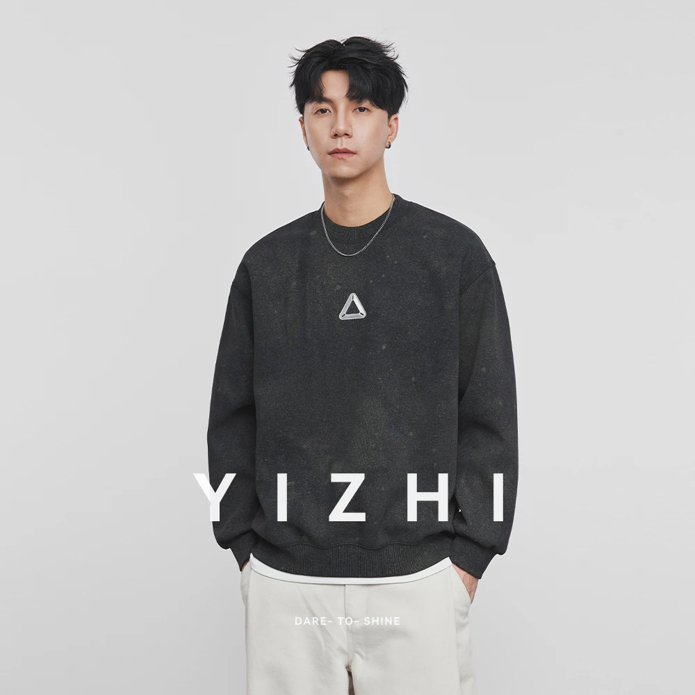 

Fashion Men's Heavy Round Neck Sweatshirt 2025 Autumn New Loose Geometric Pattern Long Sleeve Top Clothing Men's Pullover