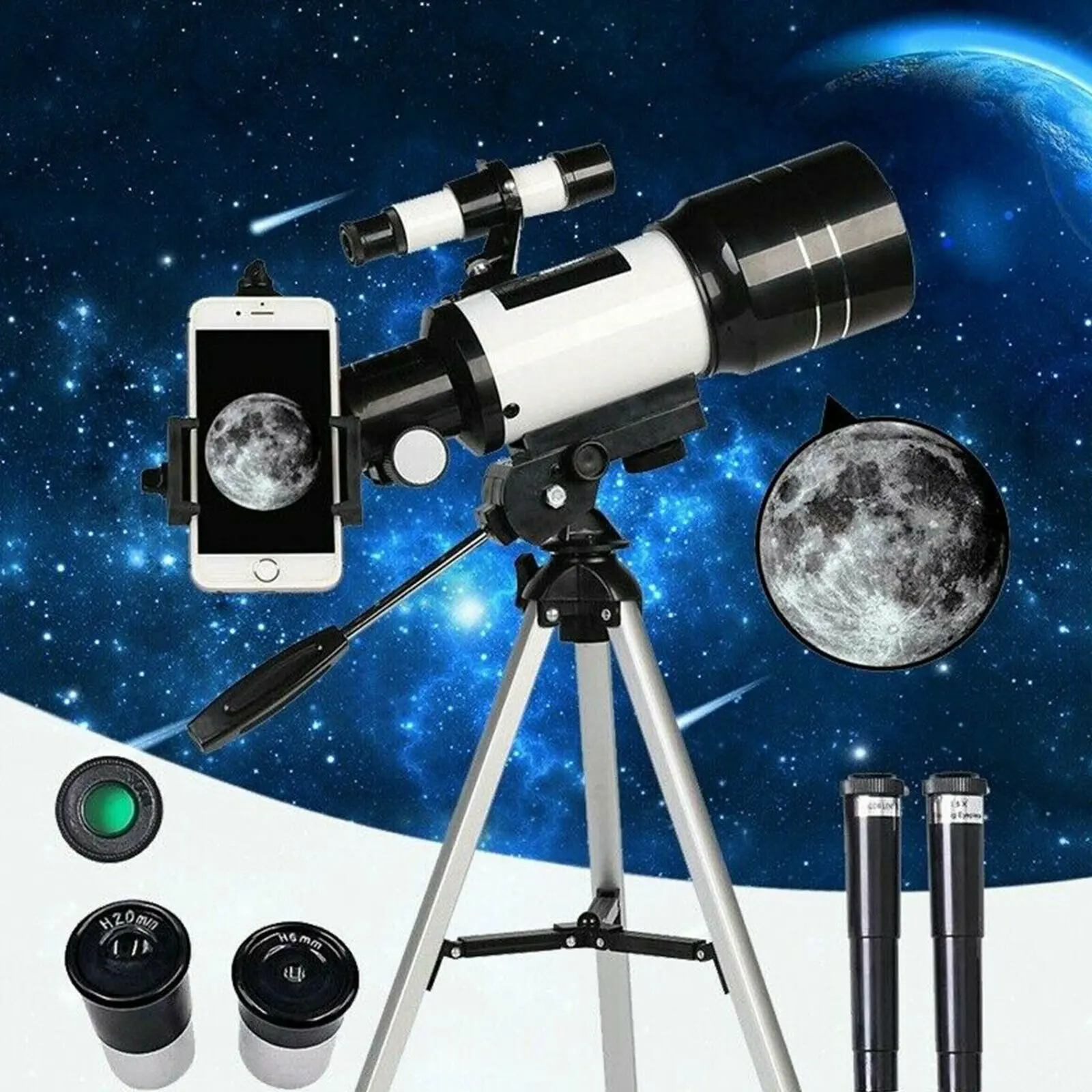 Télescope astronomique réfracteur de 70 mm avec trépied réglable, montage facile, pour débutants, observation de l'univers et de la nature, pour adultes