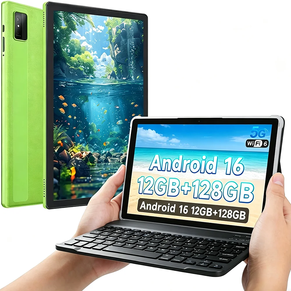 Paitanry 10.1" Android 16 Tablet with Keyboard 12GB RAM 128GB ROM Octa Core 1TB Expand 5000mAh WiFi Business Learning Tablet PC