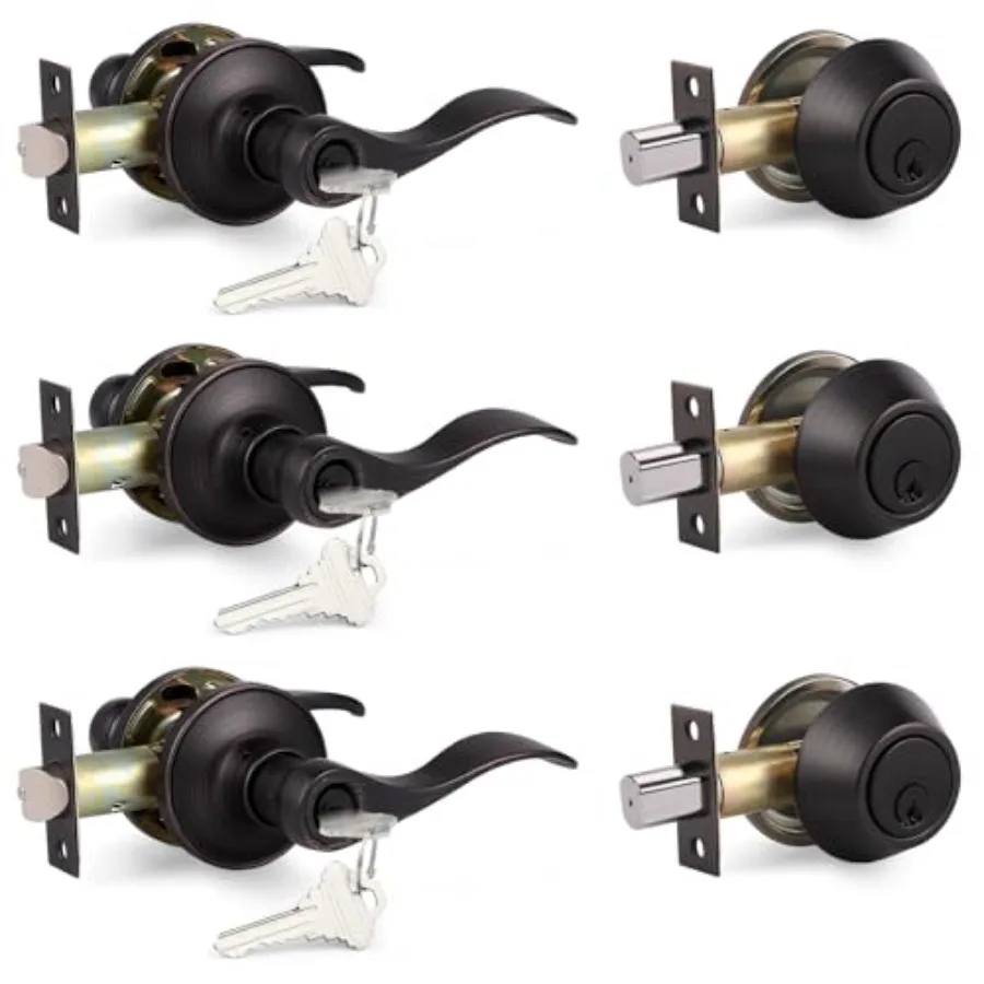 

Entry Lever and Deabolt Sets, Keyed Alike Drop Levers with Single Cylinder Deadbolts and Key Combo Pack, Exterior Front Door Ke