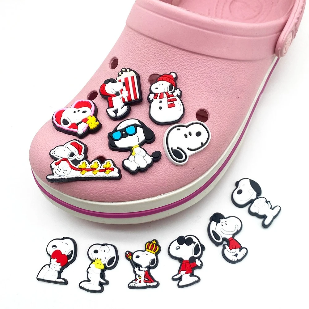 12Pcs/set Cue Cartoon Anime Snoopy Shoe Charms for Clogs Bubble Slides Sandals PVC Shoe Decorations Accessories for Unisex Gifts