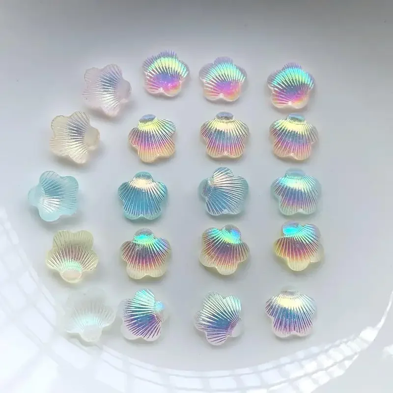 100pcs 10mm flowers shell Nail Art Design Rhinestones And applique Flat Back Resin Gems Crystal Stones Beads for DIY Crafts HF30