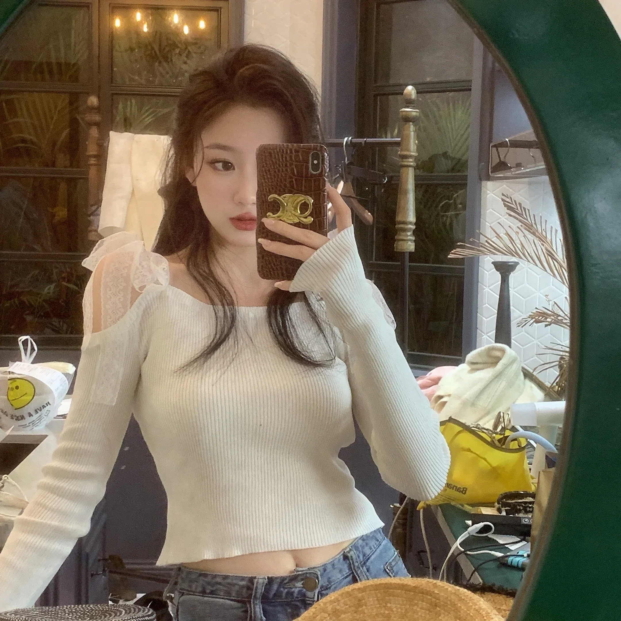 

Sueter Mujer модный сексуальный сладкий укороченный свитер вязаные милые пуловеры женская одежда с вырезом на шее кружевная повязка туника