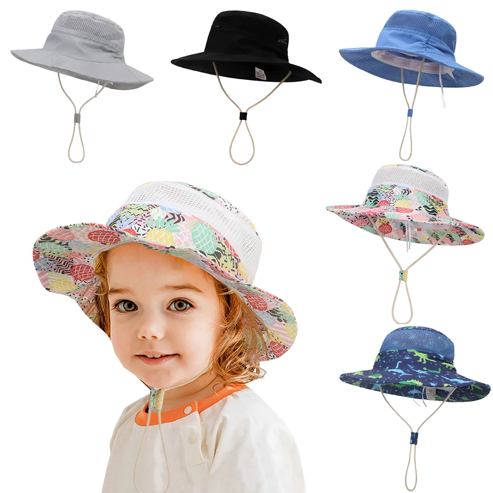 

Summer Breathable Mesh Baby Hat Sun Protection Kids Bucket Hats For Girls Boys Toddler Fashion Print Panama Beach Cap