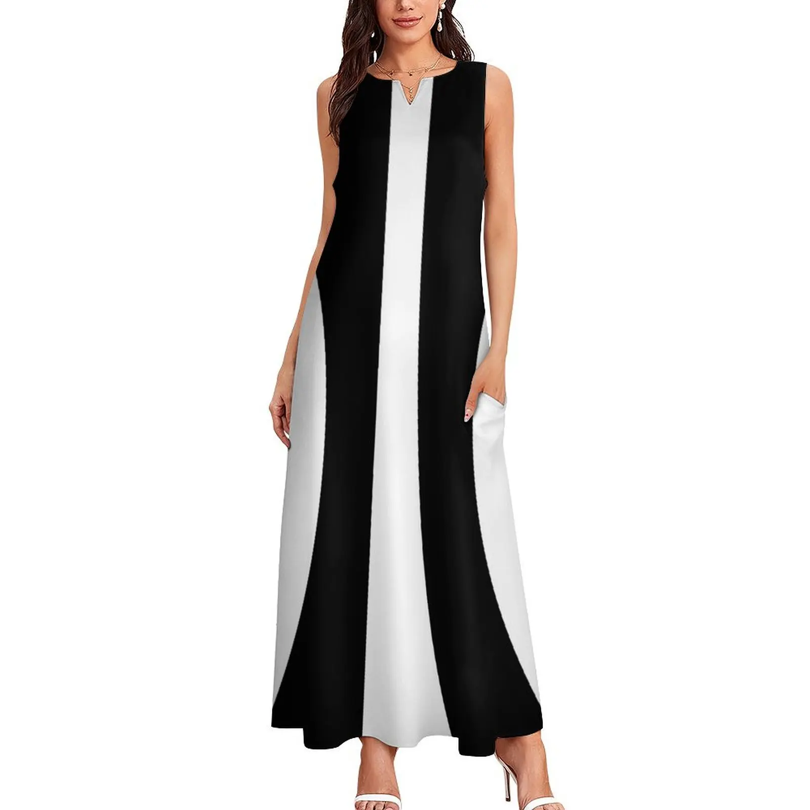 White on Black Sixties Retro Mod Style Long Dress cute dress Dress