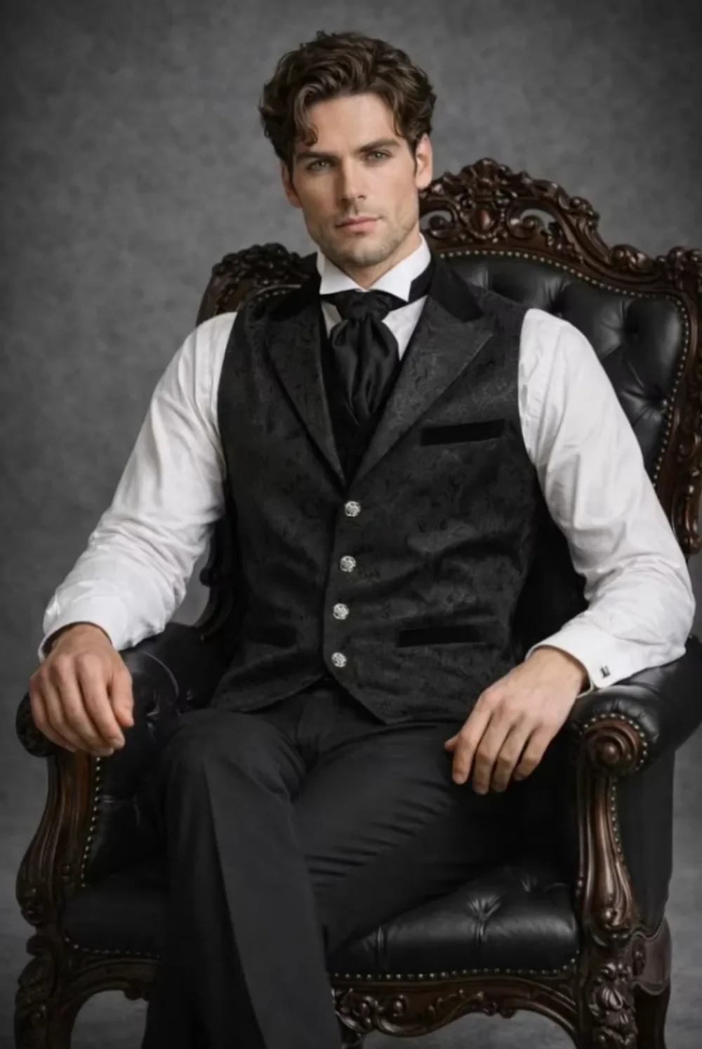 Herren-Weste im viktorianischen Steampunk-Stil mit Paisley-Muster, ärmellose Weste mit Reverskragen für Halloween, Cosplay-Partys und den täglichen Gebrauch. – Detail 4