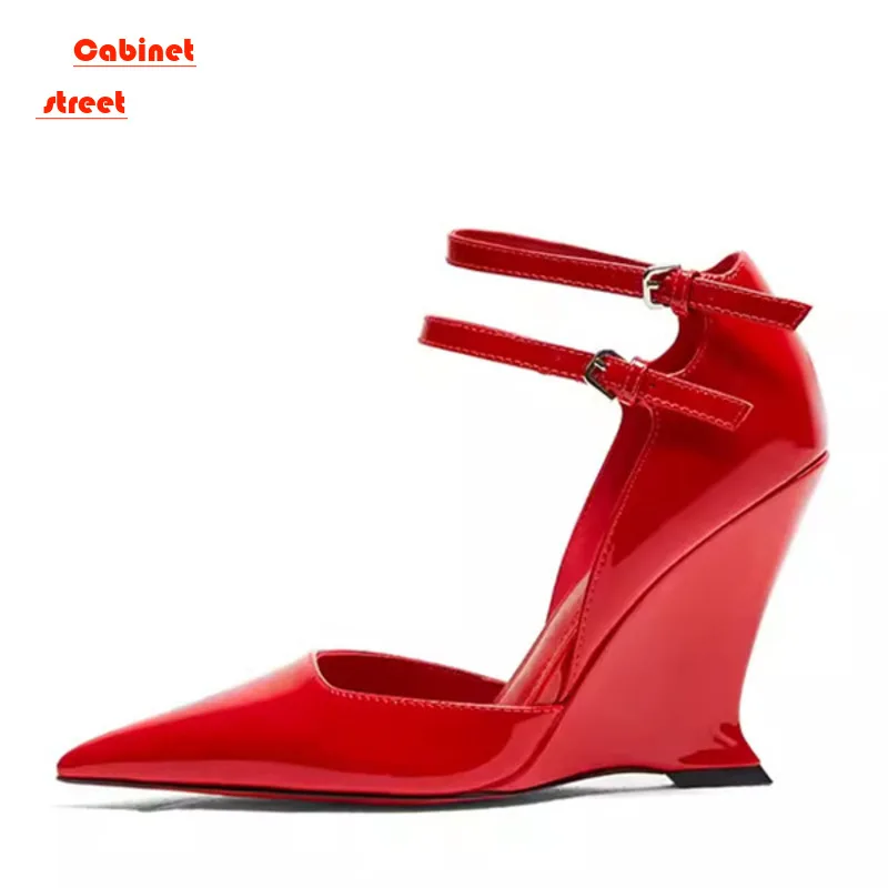 

2024 Spring Baotou Sandals Red Pointed Sloping Heel High Heels Women New Leopard Print Fashion Sexy Mary Jane Single Shoes Pump