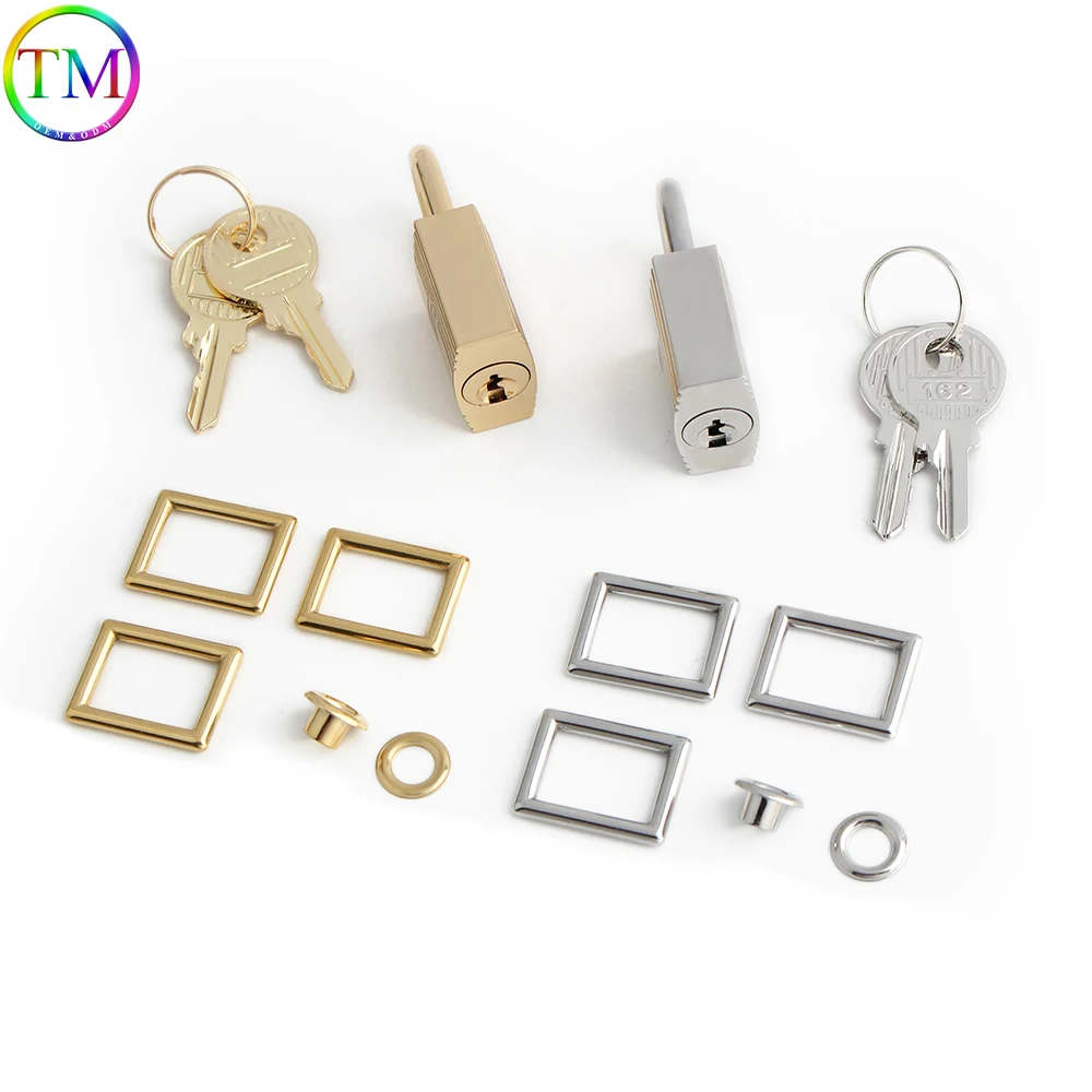 Gold/Silver/Black Big/Small Stainless Steel Bag Locks With Key For Crossbody Outing Square Bags Rivet Eyelet Buckle Accessories