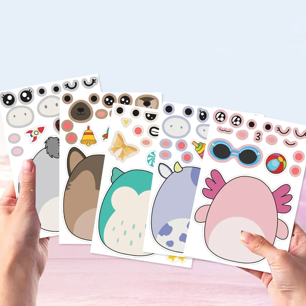 8Sheets Cartoon Gummies DIY Puzzle Stickers Dress Up Game Face Funny Jigsaw Education Assemble Stickers