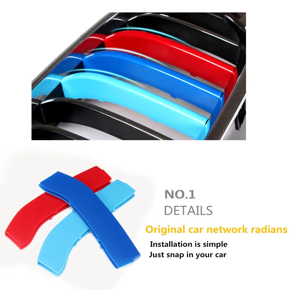 3Pcs Tricolor Front 8 Slat Grille Trim Strips Cover Decoration ABS Clip For BMW 2 Series F22 F23 Car Accessories