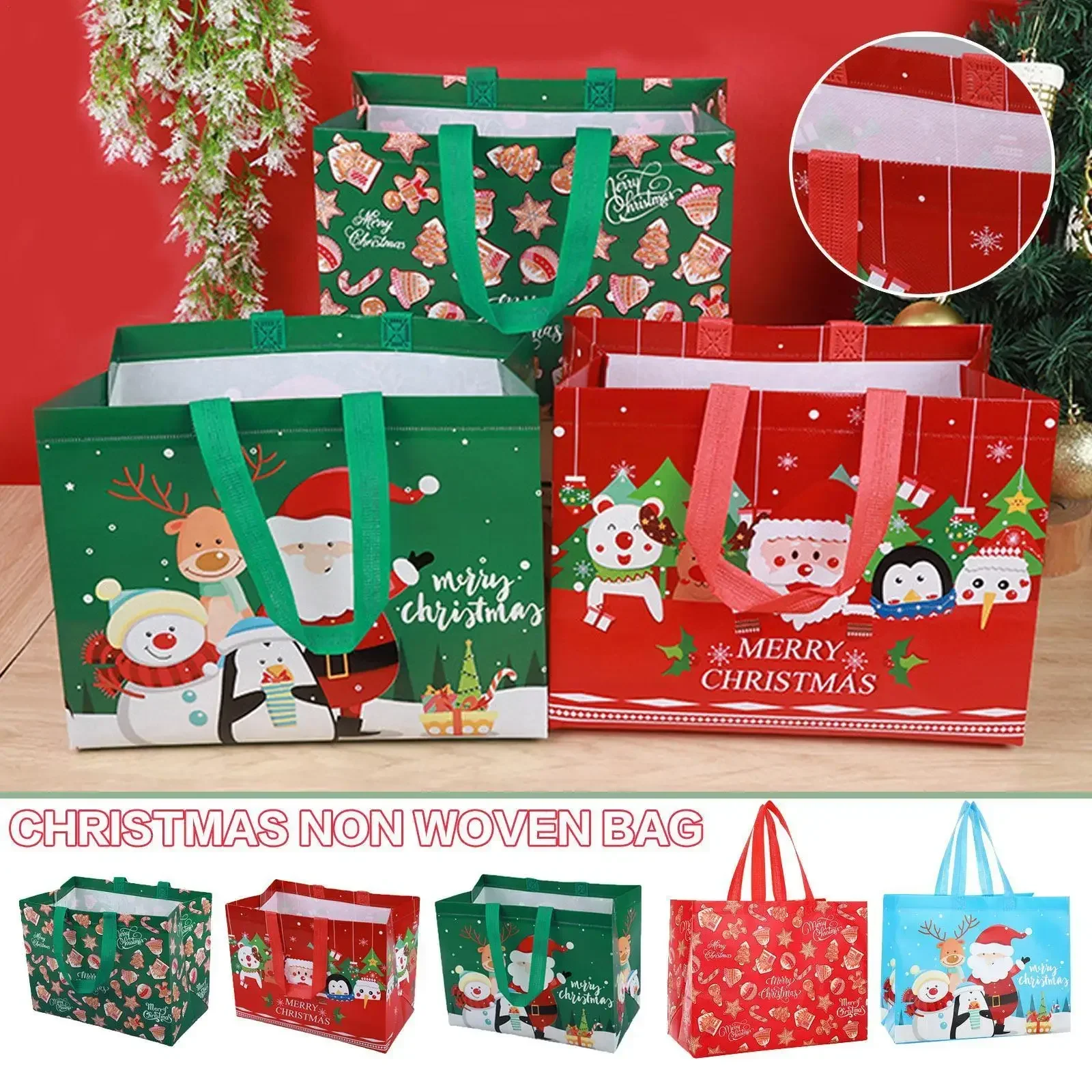 Christmas Large Gift Bags Christmas Tote Bags With Grocery Totes Handles Bags Christmas Non-Woven Shopping Reusable canvas