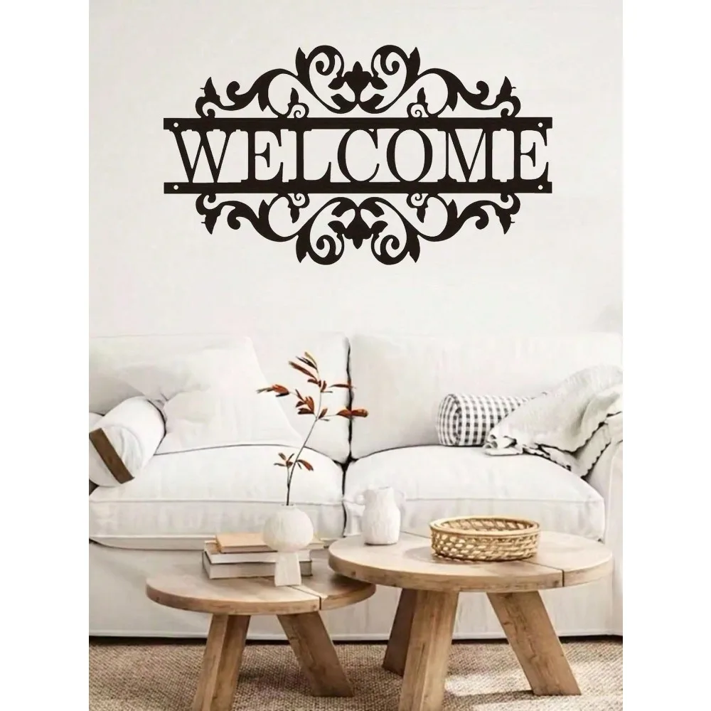 Rustic Vintage Metal Welcome Sign, Farmhouse Front Door Wall Art & Home Decor Ornament