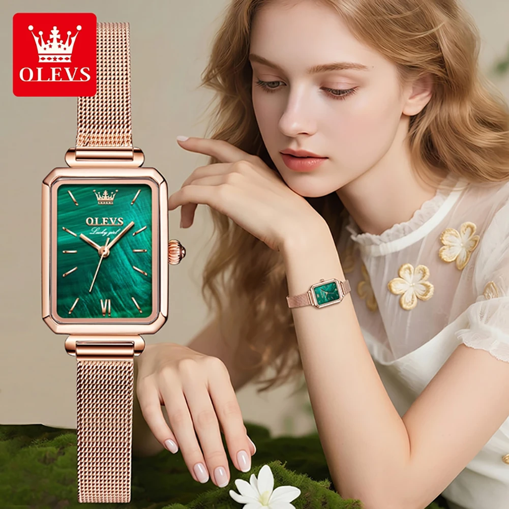 

OLEVS Brand Original Women Watch Luxury Green Square Waterproof Clock Fashion Elegant Brand Women Quartz Watch Reloj Mujer