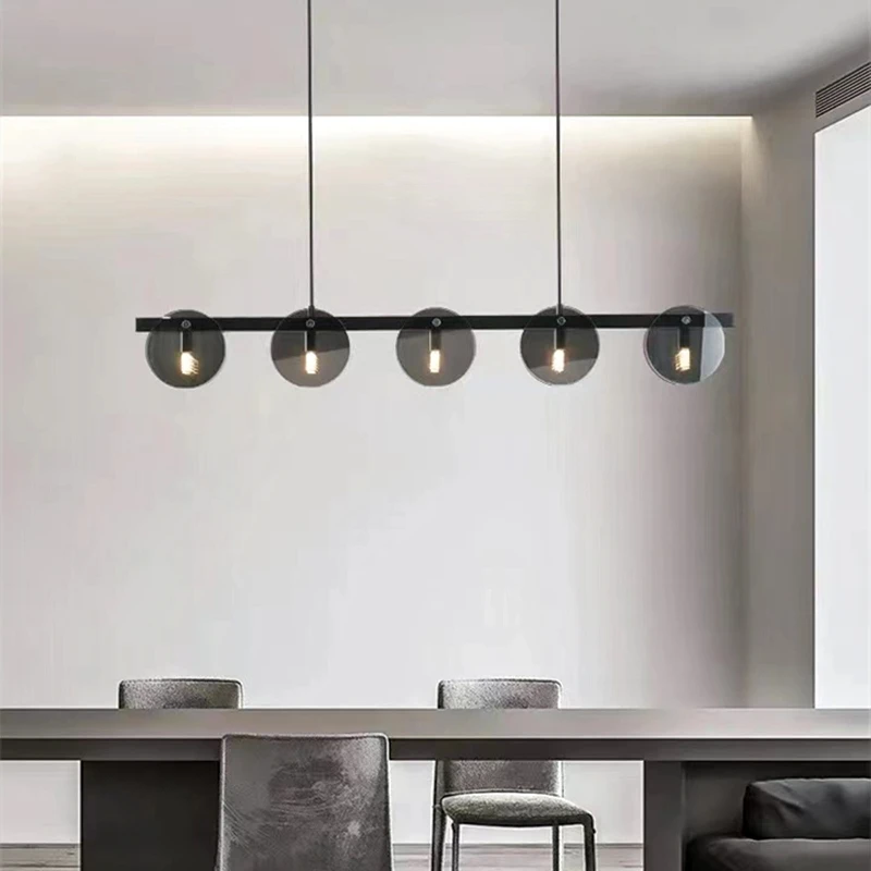 Italian Minimalist Smoke Grey Chandelier Modern Black Round Glass Pendant Light for Living room Dinning kitchen island Lighting