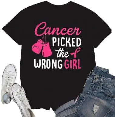 FAYALEQ Breast Cancer Shirt Women Cancer Picked The Wrong Girl T-Shirt Breast Cancer Awareness Inspirational Top Tees