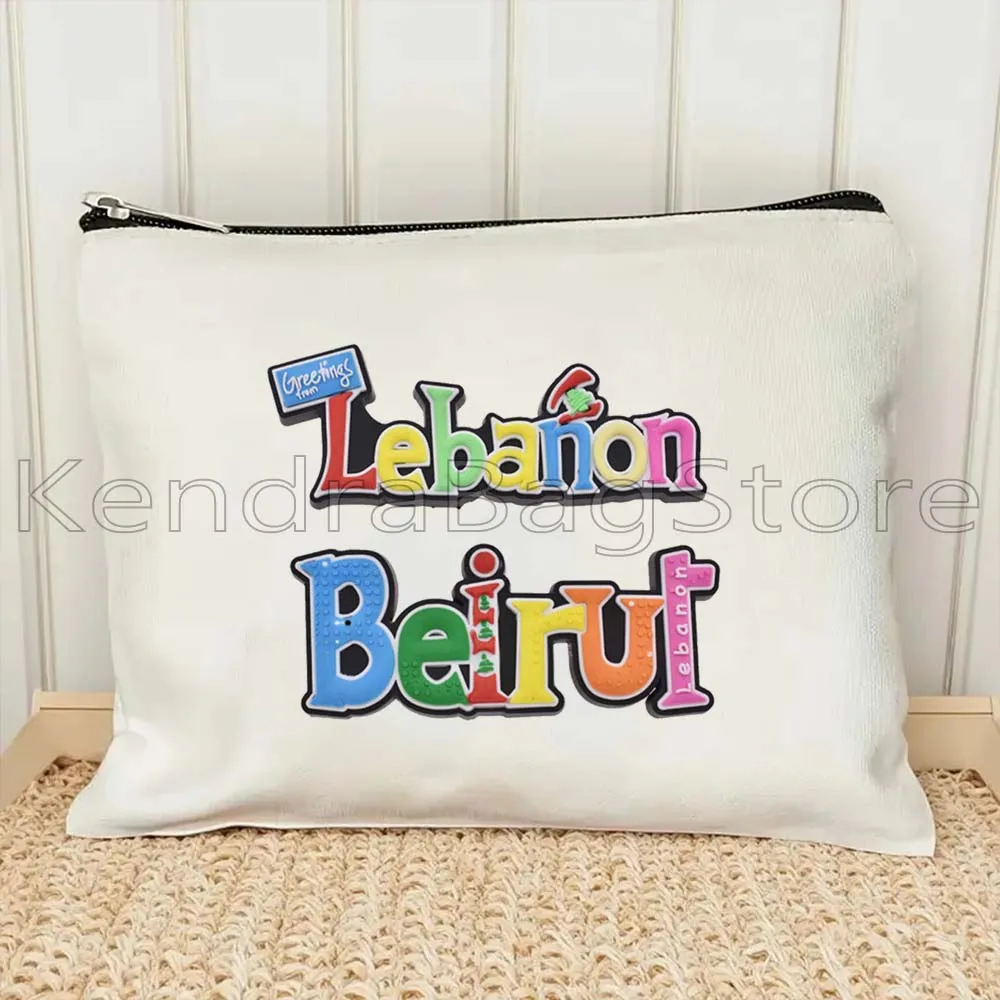 بيروت لبنان العلم خريطة اللبناني فتاة الحب القلب شخصية حقيبة مستحضرات التجميل في الهواء الطلق السفر الجمال حقيبة مستحضرات تجميل أحمر الشفاه حقائب من القماش