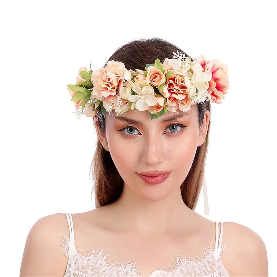 New bridal headdress Bohemian Flower Crowns Beach Hawaii Floral Garland Romantic Faux Rose Wedding Wreaths New Flower Headband