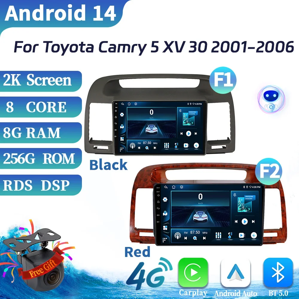 For Toyota Camry 5 XV 30 2001-2006 Car Radio Android Multimedia Navigation Wireless Apple Bluetooth CarPlay Touch Screen Stereo