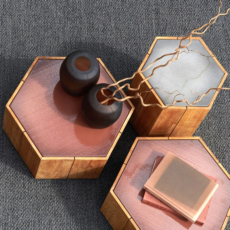 Mesa de centro de teca móveis terraço sofá combinando mesa de chá hexagonal madeira jardim moderno lazer móveis combinando