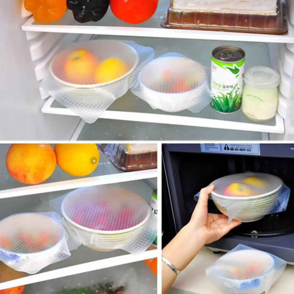 Stretchable Silicone Container Lids Reusable Clear Bowl Covers for Storage Bowls with Lids Sets and Food Saving