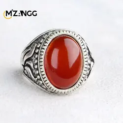 Natural Red Agate Men's Ring Women's Green Jade Hidden Silver Inlaid Ring Luxury Charm Jewelry Accessories Holiday Gift