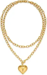 14K Gold Plated Heart Charm Necklaces For Women Heart Pendant Necklaces Long Chain Layered Necklace Jewelry Gifts
