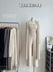 Imitation Mink Three-piece Set Set of Three Pieces Woman Women's Two Pieces Set Women's Clothing Trend 2024 2000s Clothes Y2k