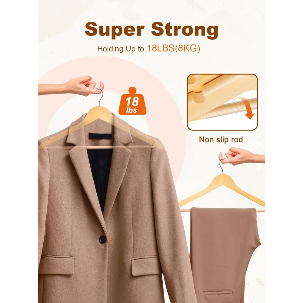 Bulk Wooden Hangers 80 Pack, Natural Solid Coat Hangers for Closet