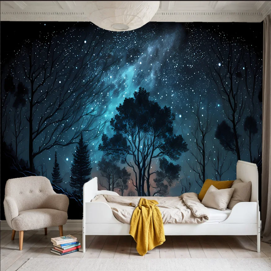 Customized mural silver starry sky wallpaper children's living room bedroom wall ceiling night sky starry sky decoration murals