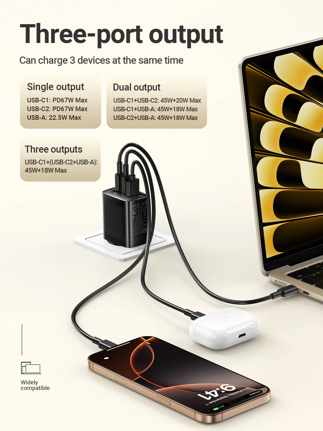 ACEFAST EU-Stecker PD67W USB C Schnellladegerät für iPhone 17 16 Pro Max 22,5 W USB A Schnellladung für Samsung S25 S24 – Detail 5