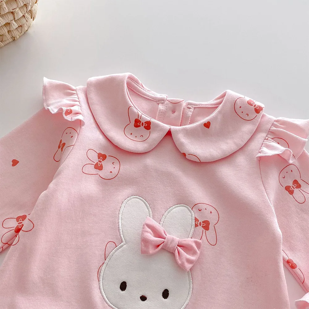 Baby Rompers Long Sleeve Cotton Cute Animal  Print Peter Pan Collar Infant Jumpsuit Princess 1st Birthday Baby Girls Clothes