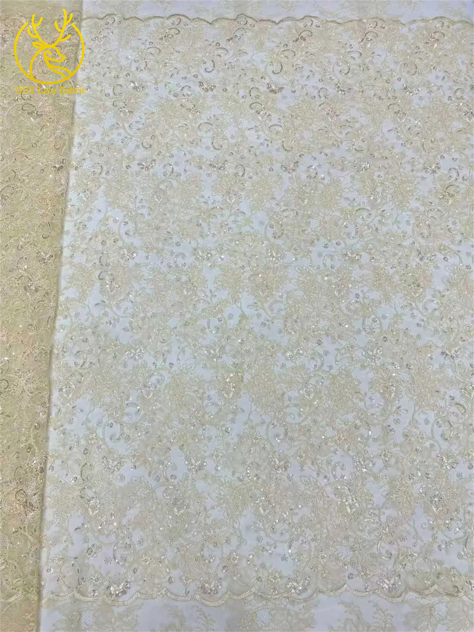 2026 Afrikanischer Spitzenstoff Nigerianische Perlenbestickte Spitze Hochwertige Französische Pailletten-Spitze für Abendkleider und Näharbeiten – Detail 10