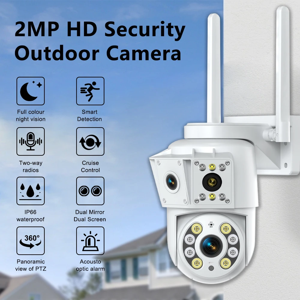 3 MP kabellose Überwachungskamera für den Innen- und Außenbereich, Fernglas mit mehreren Linsen, Zwei-Wege-Gegensprechanlage, Nachtsicht-Fernbedienung, Babyphone