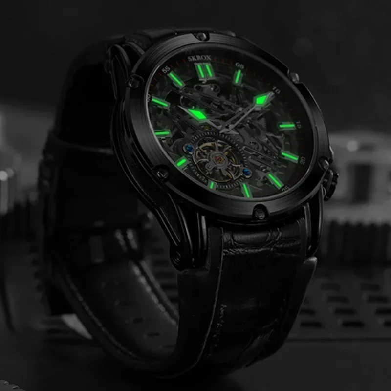Wysokiej klasy luksusowy, wysokiej jakości szkieletowy mechanizm automatyczny ze stali nierdzewnej Duży zegarek dla mężczyzn Mechaniczny męski zegarek na rękę w stylu vintage